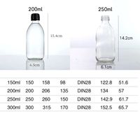 Bouteilles de médicaments liquides transparentes, flacon de sirop contre la toux 100 ml, 250 ml, 500 ml avec bouchon