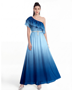 Robe longue élégante pour femme avec ceinture en perles, <span class=keywords><strong>deux</strong></span> modes de port, col à volants, strass et perles, imprimé dégradé de couleurs - Product Image 6