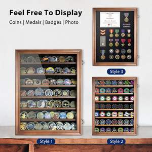 Vitrine à 7 rangées <span class=keywords><strong>en</strong></span> bois <span class=keywords><strong>massif</strong></span> de <span class=keywords><strong>noyer</strong></span> Présentoir mural avec étagères amovibles <span class=keywords><strong>en</strong></span> verre trempé d'une capacité de 100 pièces - Product Image 6