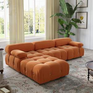 VOXHOME Sala de Estar Mario Bellini Moderno Nórdico en Forma de L 2 3 4 5 6 7 8 Asientos Naranja Terciopelo Modular Sofá Seccional Juego de Sofá - Product Image 1