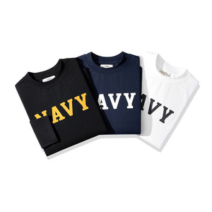 <span class=keywords><strong>T</strong></span>-shirt a maniche lunghe in puro cotone pesante 280g, <span class=keywords><strong>con</strong></span> stampa a lettere NAVY, per uomo, donna e coppia - Product Image 4