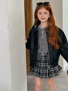 Vêtements d'extérieur pour filles automne 2025 nouveau Style occidental enfants automne <span class=keywords><strong>veste</strong></span> en <span class=keywords><strong>cuir</strong></span> à la mode décontracté en <span class=keywords><strong>cuir</strong></span> <span class=keywords><strong>veste</strong></span> haut - Product Image 3