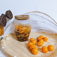 Grand pot en verre cylindrique à large ouverture, grande capacité, pour le stockage des noix et des fruits, pour la cuisine, avec couvercle en bois