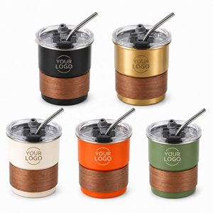Gobelet isotherme personnalisé en acier inoxydable avec paille, manchon en bois écologique, tasse de voyage, cadeau promotionnel - Product Image 1