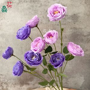 Fleurs artificielles en soie, 5 têtes par tige, style pivoine, gaufrage et modelage de la forme, pour décoration de mariage et toile de fond d'hôtel - Product Image 3