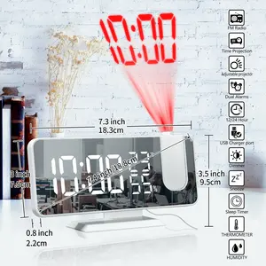 2021 nueva proyección Digital alarma reloj pared decoración mesa relojes con Radio proyector termómetro humedad cargador de teléfono