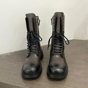 Dropshipping Custom Logo Genuine Leather <b>Vintage</b> Style Knight <b>Boots</b> Women Shoes Fashion Designer Lace-up Martn <b>Boots</b> for Ladies - Product Image 3