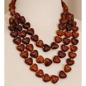 Collana Fatta a Mano a Strati con Catena a Cuore in Acrilico e Acciaio Inossidabile Rosso Scuro Ambra Verde, Gioiello d'Effetto Stile Autunno Inverno XY 3438 - Product Image 2