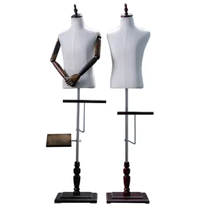 Half Scale Size Upper Body Bust Male Dress Form Male Tailoring Mannequin Torso With Adjustable Wooden Arm