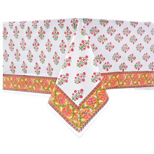 Trending 2025 Baby Blue & Pigeon Green Indian Handmade Floral Printed Cotton Customizable Reusable Modern Home <b>Table</b> <b>Cover</b> - Product Image 3