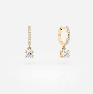 14k Gold Lab-Grown Diamond Huggie Earrings_ D-F_VS1-VVS2 Solitaire Drop - Product Image 3