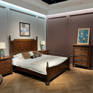 Ensemble de meubles de chambre à coucher de style américain MEDICI (convient pour la maison ou l'<span class=keywords><strong>hôtel</strong></span>) Lit double en bois massif, armoire de rangement et table de chevet - Product Image 2