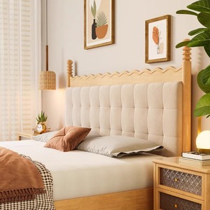 Japanese Style Solid Wood Bed 1.8m Platform Bed Soft Upholstered Headboard Modern Minimalist Bedroom Furniture - Product Image 1