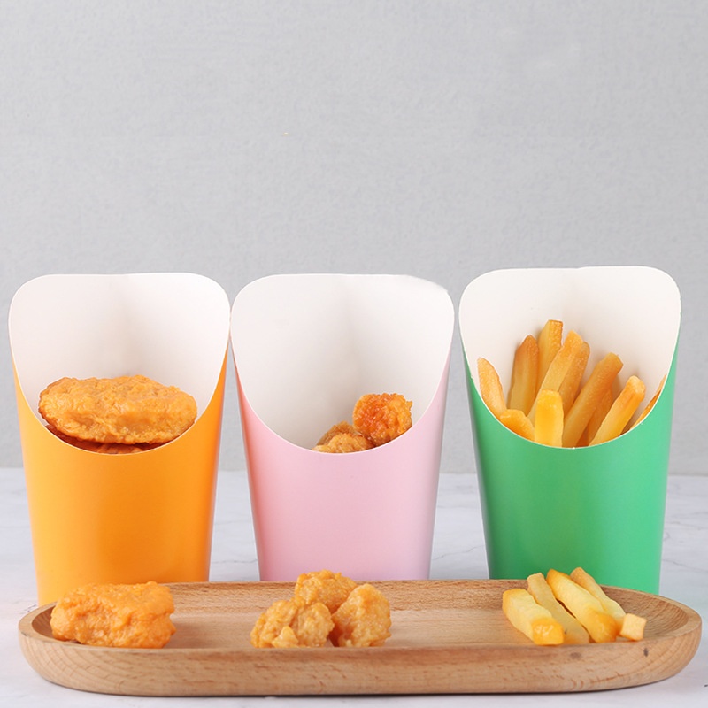 Customized Disposable Food Grade Charcuterie French Fries Chicken Chips Salad Ice Cream Packaging Slanted Kraft Paper Cup HZT