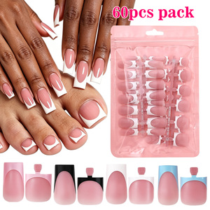 Paquete <span class=keywords><strong>de</strong></span> 60 <span class=keywords><strong>Uñas</strong></span> Postizas Francesas Cuadradas Mate <span class=keywords><strong>de</strong></span> Longitud Media, <span class=keywords><strong>Uñas</strong></span> Acrílicas <span class=keywords><strong>de</strong></span> Cobertura Completa para Manicura DIY <span class=keywords><strong>en</strong></span> Salón - Product Image 1