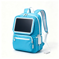 Sac à dos solaire bleu ciel, petit sac d'école avec port USB, poche latérale en mesh, poche avant zippée pour étudiants