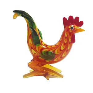 迷你彩色公鸡手工迷你玻璃动物穆拉诺风格艺术玻璃公鸡雕像家居餐具装饰