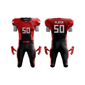 Ensemble maillot et pantalon de football américain pour homme, col en V, manches courtes, anti-humidité, rouge et noir, uniforme ajusté, impression sublimée - Product Image 1