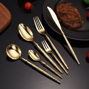 High-End Hammer Pattern Ballet Cutlery 304 Stainless Steel <b>Forks</b> and Spoons Flatware Sets for the Table - Product Image 2
