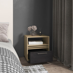 Comodino Vance da 20 pollici con un cassetto e ruote, mobile per camera da letto, in rovere naturale - Product Image 5