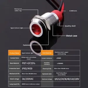 10 mét kim loại tín hiệu chỉ số ánh sáng 12-24V IP65 không thấm nước với dây màu đỏ màu xanh lá cây màu xanh LED diode Hàn Kết nối công nghiệp sử dụng - Product Image 2