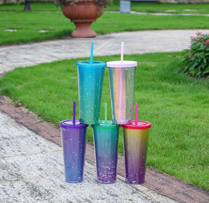 2026 Luxury Iridescent Sequin Glitter Straw <b>Cup</b> Wholesale Custom Logo Double Wall <b>Reusable</b> Plastic Tumbler Holographic Water Bot - Product Image 3