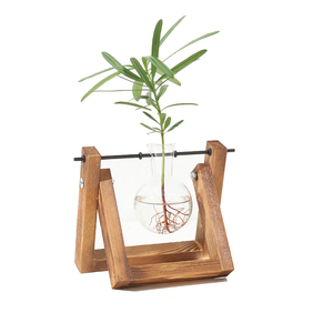 DD894 decorazione da tavolo fioriera ad aria retrò <span class=keywords><strong>con</strong></span> supporto in <span class=keywords><strong>legno</strong></span> terrario supporto girevole in metallo lampadina vaso in vetro per coltura idroponica - Product Image 5