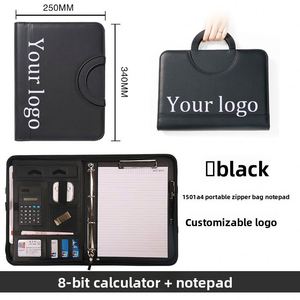High Quality Custom <b>A4</b> Size Pu Leather <b>File</b> Folder Office Business Stationery Binder With Zipper - Product Image 4