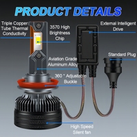 Ampoules de phares LED H1 H4 H7 H11 9005 9006 9012 240W 29000LM Triple Tube en Cuivre Canbus Plug & Play Étanche IP67 6000K 12V