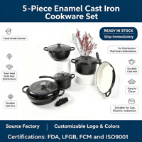 Lot de 5 ustensiles de cuisson classiques en fonte émaillée, ensemble de casseroles et poêles en fonte homologuées FDA, cocotte, poêle à frire, ustensiles de cuisson personnalisables avec logo