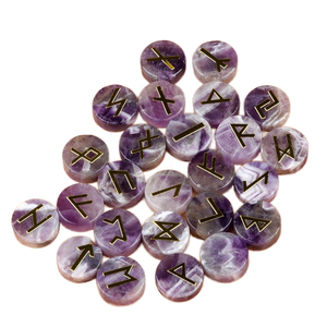 Rune 25 confezioni di cristallo naturale agata runa Set di stile nordico germanico abito rotondo intagliato a mano pietra preziosa incisione pietra di cristallo - Product Image 1