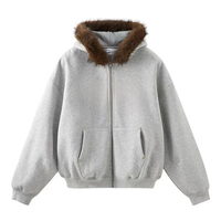 Sweater en laine personnalisé 400 g/m² pour homme, sweat à capuche zippé avec fourrure, capuche personnalisée, coton lourd, rivets, tricot, streetwear D28, MOQ acceptable