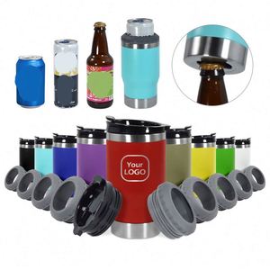 Refroidisseur de canettes de bière personnalisé imprimé 4-en-1 de 14 oz avec revêtement en poudre, 2 couvercles, double paroi en acier inoxydable, isotherme - Product Image 1