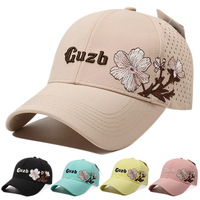 Casquette de baseball en PVC brodée de fleurs pour femme, 6 panneaux, réglable, visière anti-UV, style doux, respirante, printemps/été