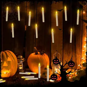 Battery Operated Flameless Floating LED Candle Light With Wand Remote Magic Hanging Flickering Christmas Tree Candles