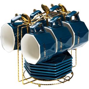 Vente flash - Ensemble de tasses à café et à thé en porcelaine nordique de forme octogonale - Product Image 1