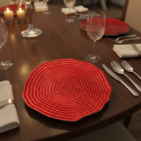 Assiettes rondes de luxe 13 pouces en PP doré, à motif gaufré ondulé, durables, réutilisables, vintage, à motif personnalisé, pour vaisselle de mariage