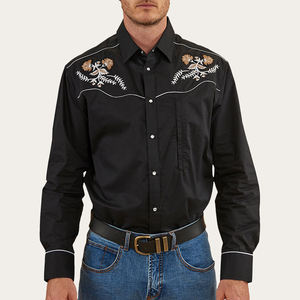 Flanel pakaian koboi grafis bordir katun Barat keamanan koboi merah muda tinggi & tinggi gaya Barat kemeja Barat - Product Image 1