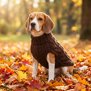 Pull pour <span class=keywords><strong>chien</strong></span> en tricot torsadé marron chocolat <span class=keywords><strong>fait</strong></span> <span class=keywords><strong>main</strong></span>, col roulé, pull chaud pour animaux de compagnie, <span class=keywords><strong>manteau</strong></span> d'hiver pour chiots de petite et moyenne taille - Product Image 1