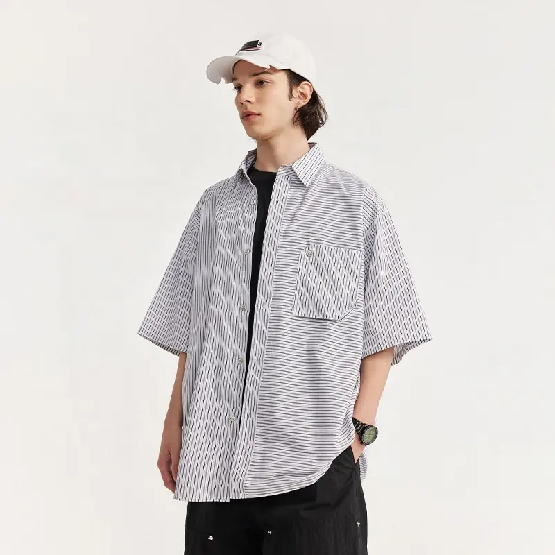 Рубашка оверсайз в полоску с круглым подолом на заказ от производителей одежды, мужские рубашки большого размера