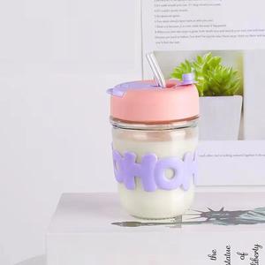 كوب ماء زجاجي بتصميم عصري مع سلسلة لؤلؤ، كوب حليب منزلي محمول بفتحتين للشرب، مناسب للمكتب - Product Image 5