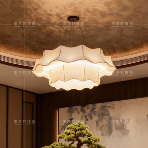 Lustre rond en tissu blanc de style chinois, lampe E27 à six têtes, pour salon, maison, salle à manger, hôtel, restaurant, esthétique Zen, nouvelle collection - Product Image 2