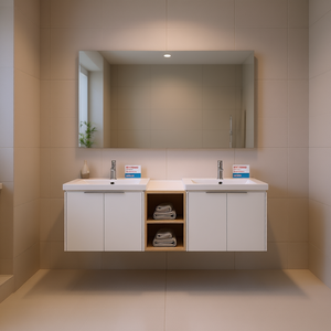 Meuble-lavabo de salle de bain 60 pouces avec vasque en céramique à fermeture douce, design moderne, sur pieds, rectangulaire, finition peinte en MDF - Product Image 2