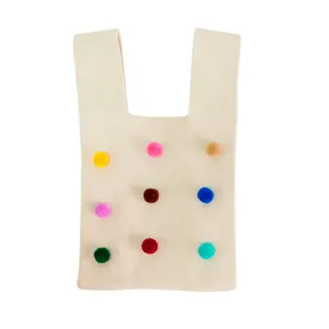 新款上市纯色球装饰日本时尚小手机针织袋