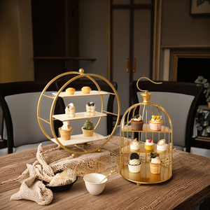 Kim loại vàng Bánh Cưới Công cụ gốm khay hiển thị bánh cưới đứng 2 và 3 Tier birdcage đứng - Product Image 1