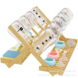 Wooden <b>bottle</b> <b>rack</b>, wooden <b>bottle</b> drainer, household <b>bottle</b> <b>drying</b> <b>rack</b>, wooden baby <b>bottle</b> holder - Product Image 1