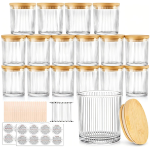 Bocaux à bougies en verre côtelé épais <span class=keywords><strong>de</strong></span> 7 oz pour la fabrication <span class=keywords><strong>de</strong></span> bougies avec couvercles en bambou hermétiques, mèches et autocollants, pour la fabrication <span class=keywords><strong>de</strong></span> bougies DIY - Product Image 5