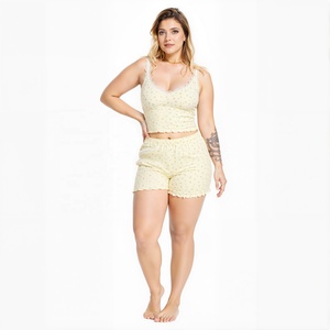 Logotipo personalizado Color <span class=keywords><strong>blanco</strong></span> Correa de espagueti Frente con cordones <span class=keywords><strong>Tirantes</strong></span> de satén Crop Tank <span class=keywords><strong>Top</strong></span> y pantalones cortos Conjunto de pijama sexy para mujeres - Product Image 5