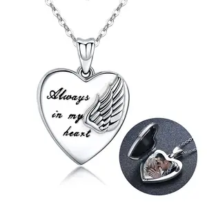 925 Sterling Silver Always In My Heart Photo Locket Jewelry Pendant Necklace For Women Men