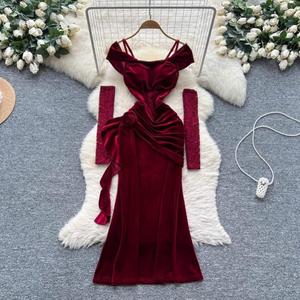 Vestido Maxi de Terciopelo sin Mangas para Mujer, Estilo Casual Americano de Otoño, Tejido Transpirable, Sostenible, Lavable, Antiestático, Corte Imperio 3D - Product Image 1